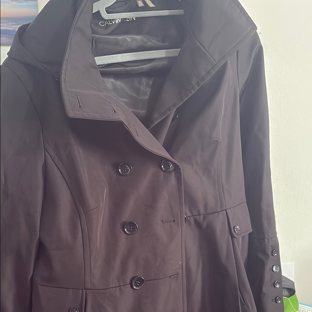 Calvin Klein Black Trench Coat with Belted Waist